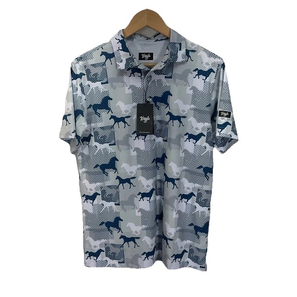 New Men's Waggle Golf Horses Polo Size S Teal Blue Gray Pony performance - Picture 1 of 8
